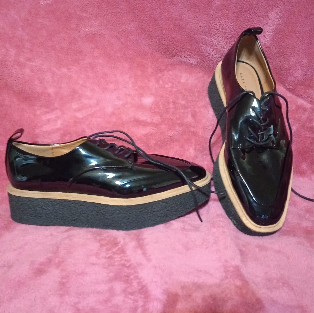 Zara Black platform tie shoes in a size 37